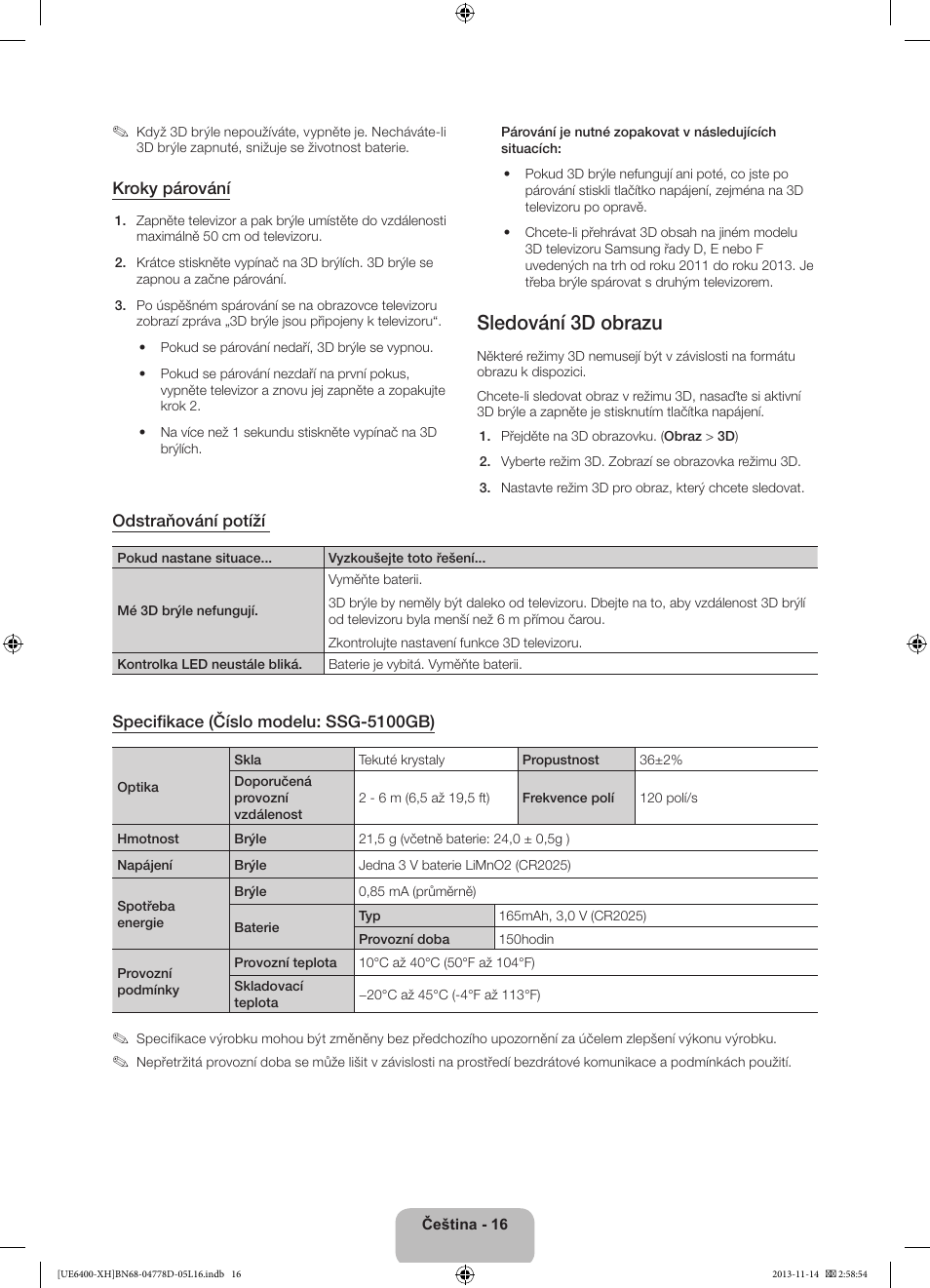 Sledování 3d obrazu | Samsung UE40F6400AK User Manual | Page 160 / 385