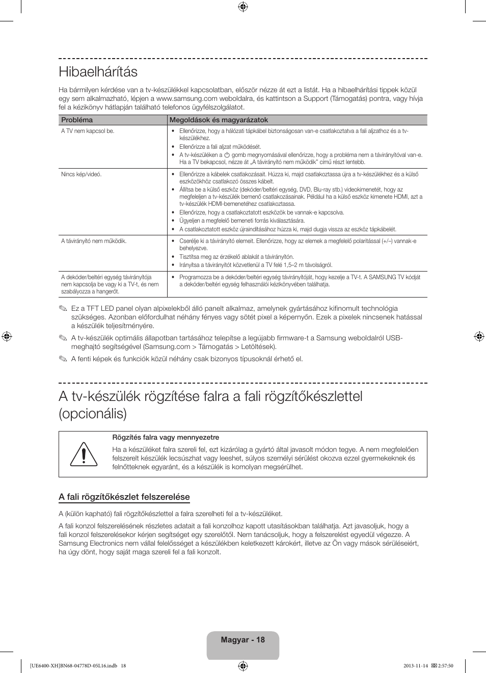 Hibaelhárítás | Samsung UE40F6400AK User Manual | Page 42 / 385