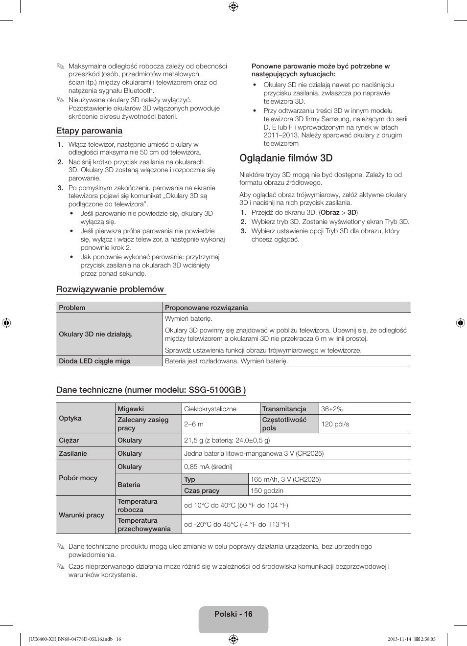 Oglądanie filmów 3d | Samsung UE40F6400AK User Manual | Page 64 / 385
