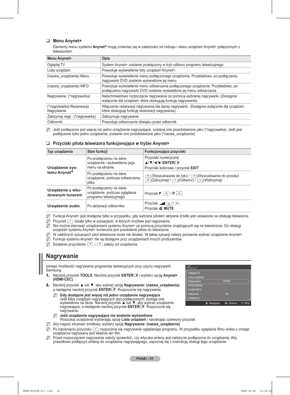 Nagrywanie | Samsung PS42B451B2W User Manual | Page 109 / 393
