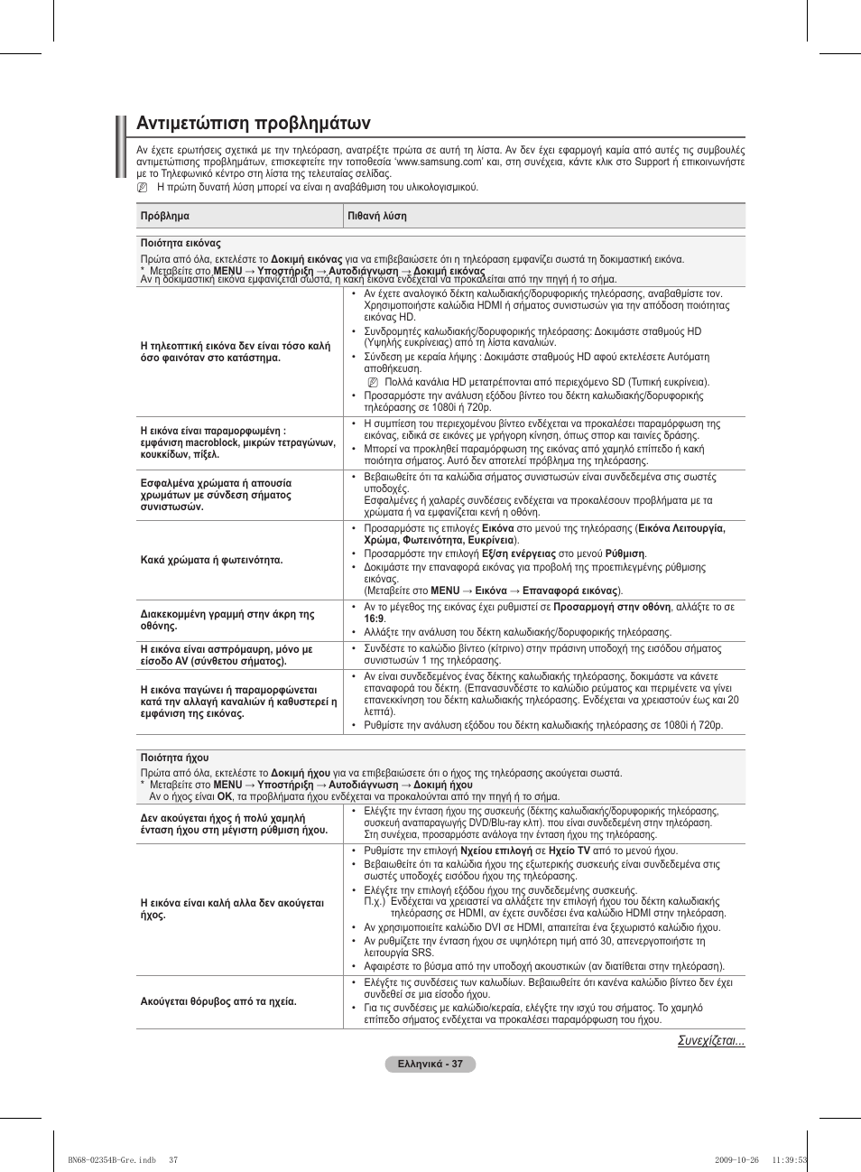Αντιμετώπιση προβλημάτων | Samsung PS42B451B2W User Manual | Page 154 / 393