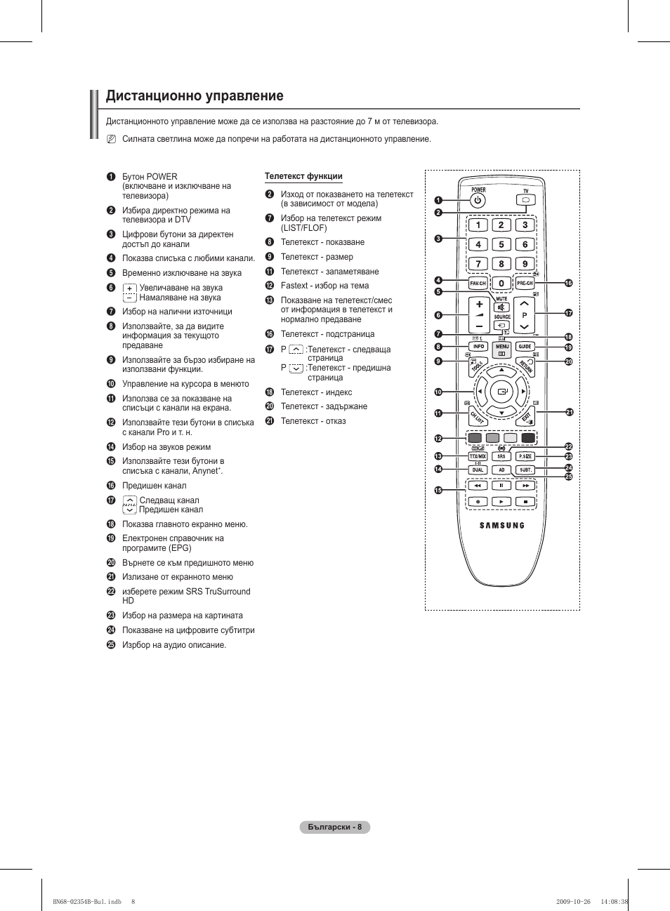 Дистанционно управление | Samsung PS42B451B2W User Manual | Page 164 / 393