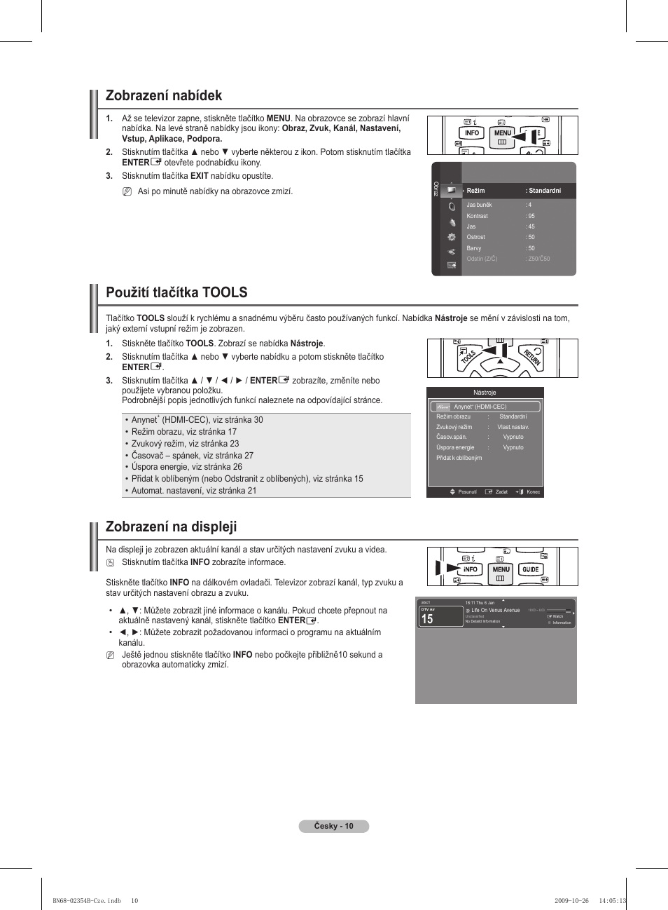 Zobrazení nabídek, Použití tlačítka tools, Zobrazení na displeji | Samsung PS42B451B2W User Manual | Page 205 / 393