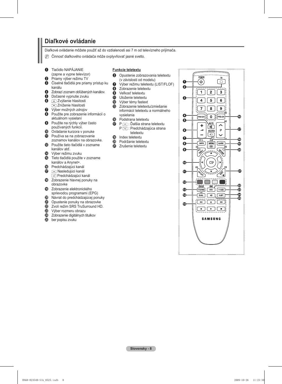 Diaľkové ovládanie | Samsung PS42B451B2W User Manual | Page 242 / 393
