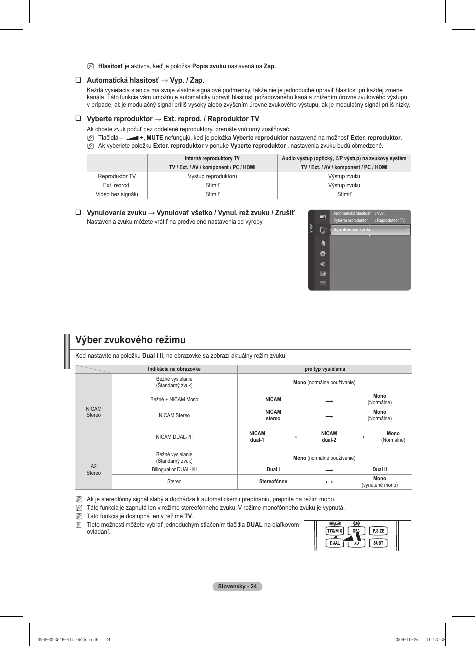 Výber zvukového režimu | Samsung PS42B451B2W User Manual | Page 258 / 393