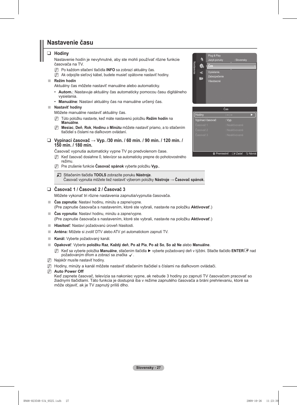 Nastavenie času, Hodiny, Časovač 1 / časovač 2 / časovač 3 | Samsung PS42B451B2W User Manual | Page 261 / 393