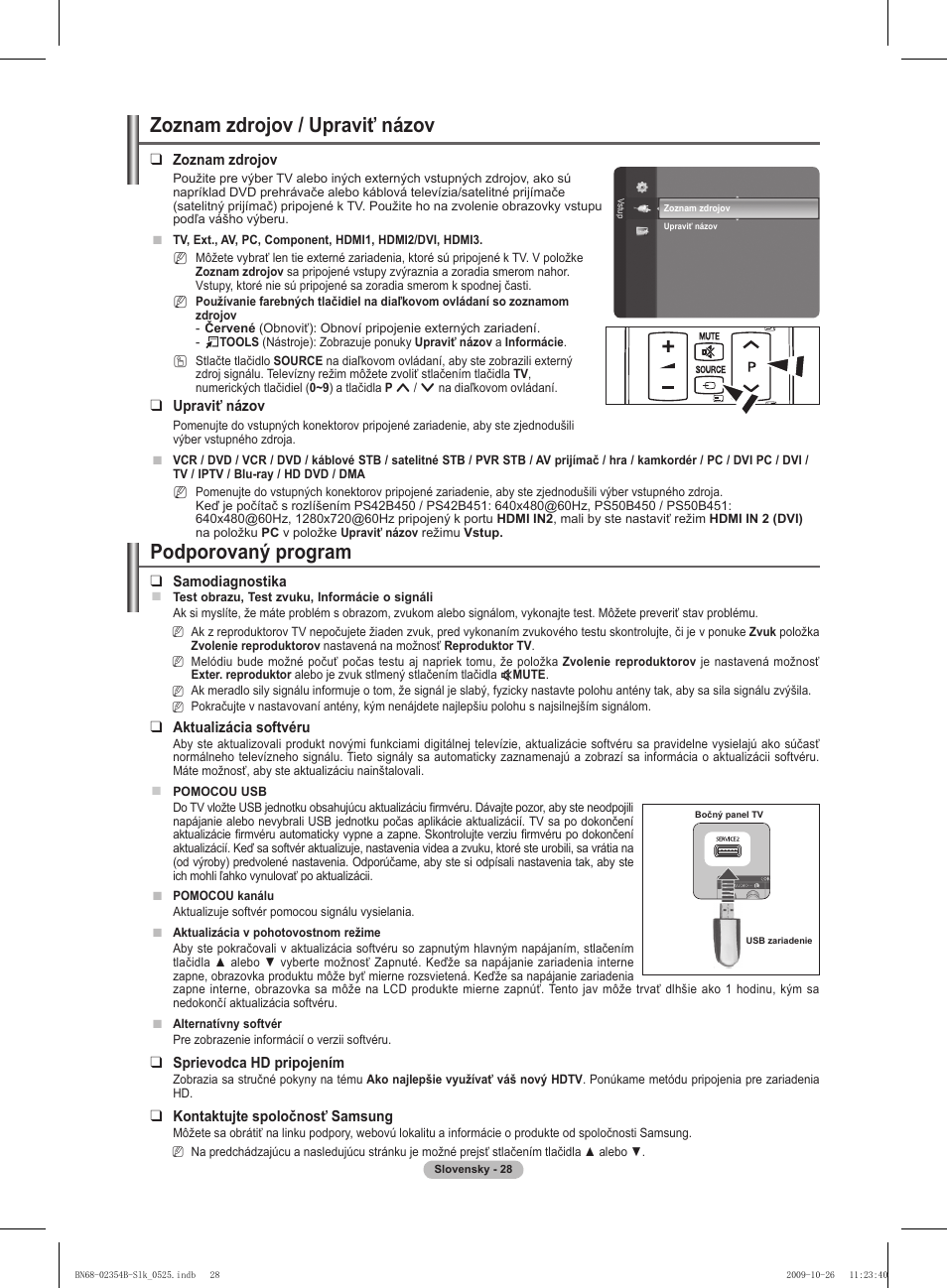 Podporovaný program, Zoznam zdrojov / upraviť názov | Samsung PS42B451B2W User Manual | Page 262 / 393