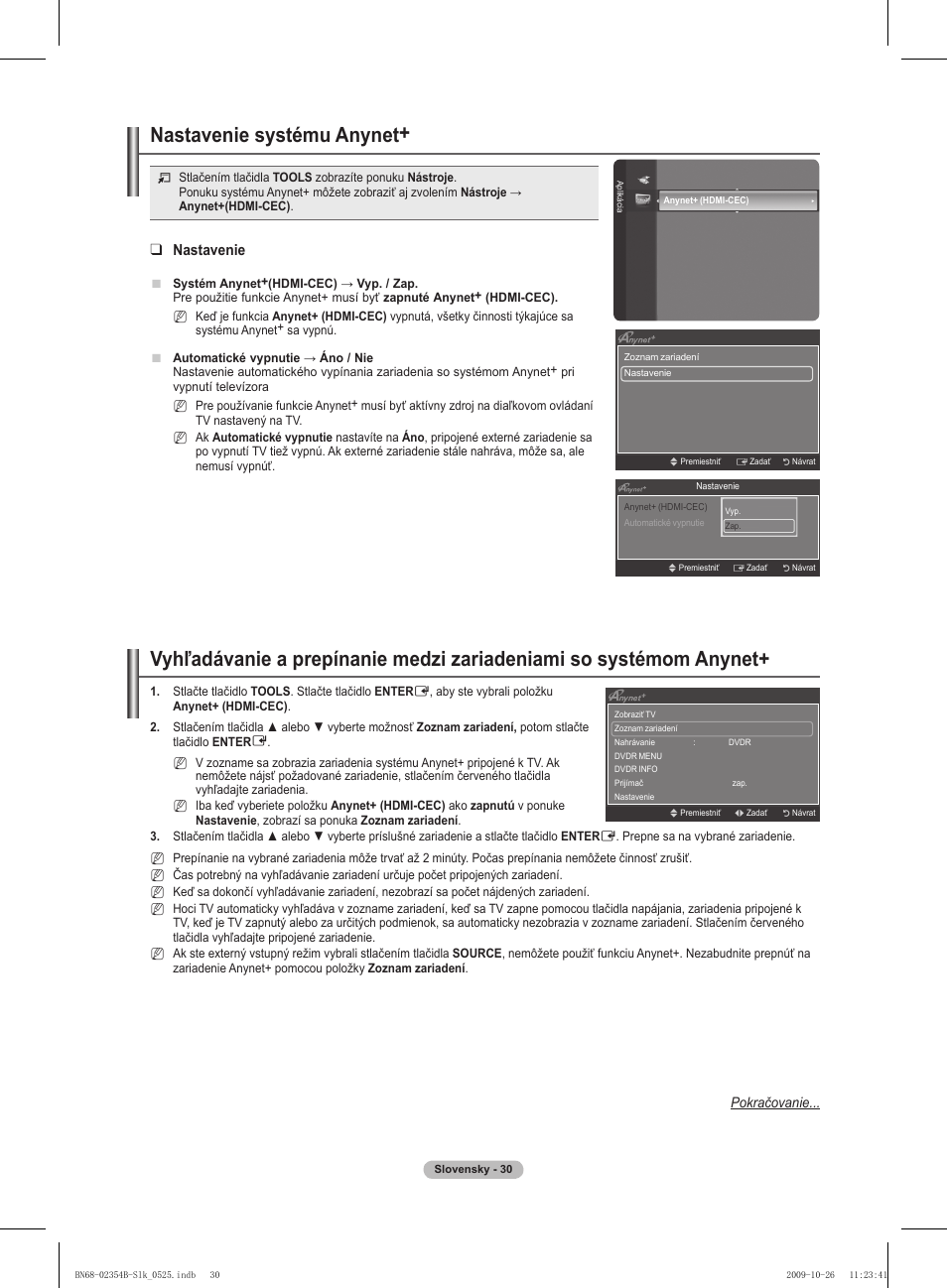 Nastavenie systému anynet, Nastavenie | Samsung PS42B451B2W User Manual | Page 264 / 393