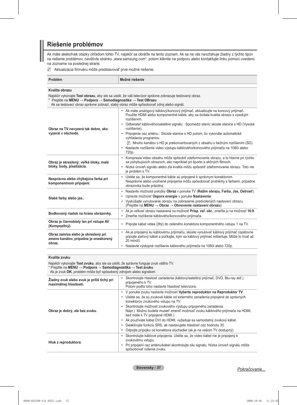 Riešenie problémov | Samsung PS42B451B2W User Manual | Page 271 / 393