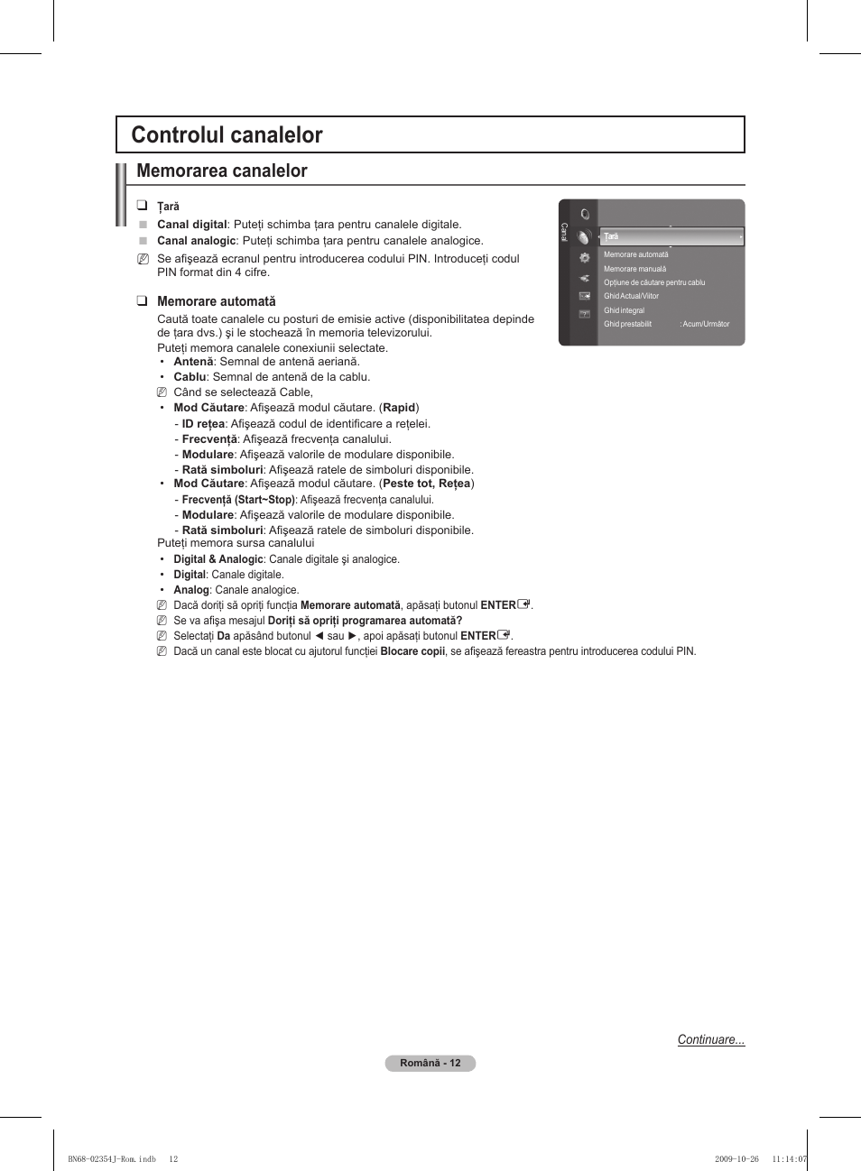 Controlul canalelor | Samsung PS42B451B2W User Manual | Page 285 / 393