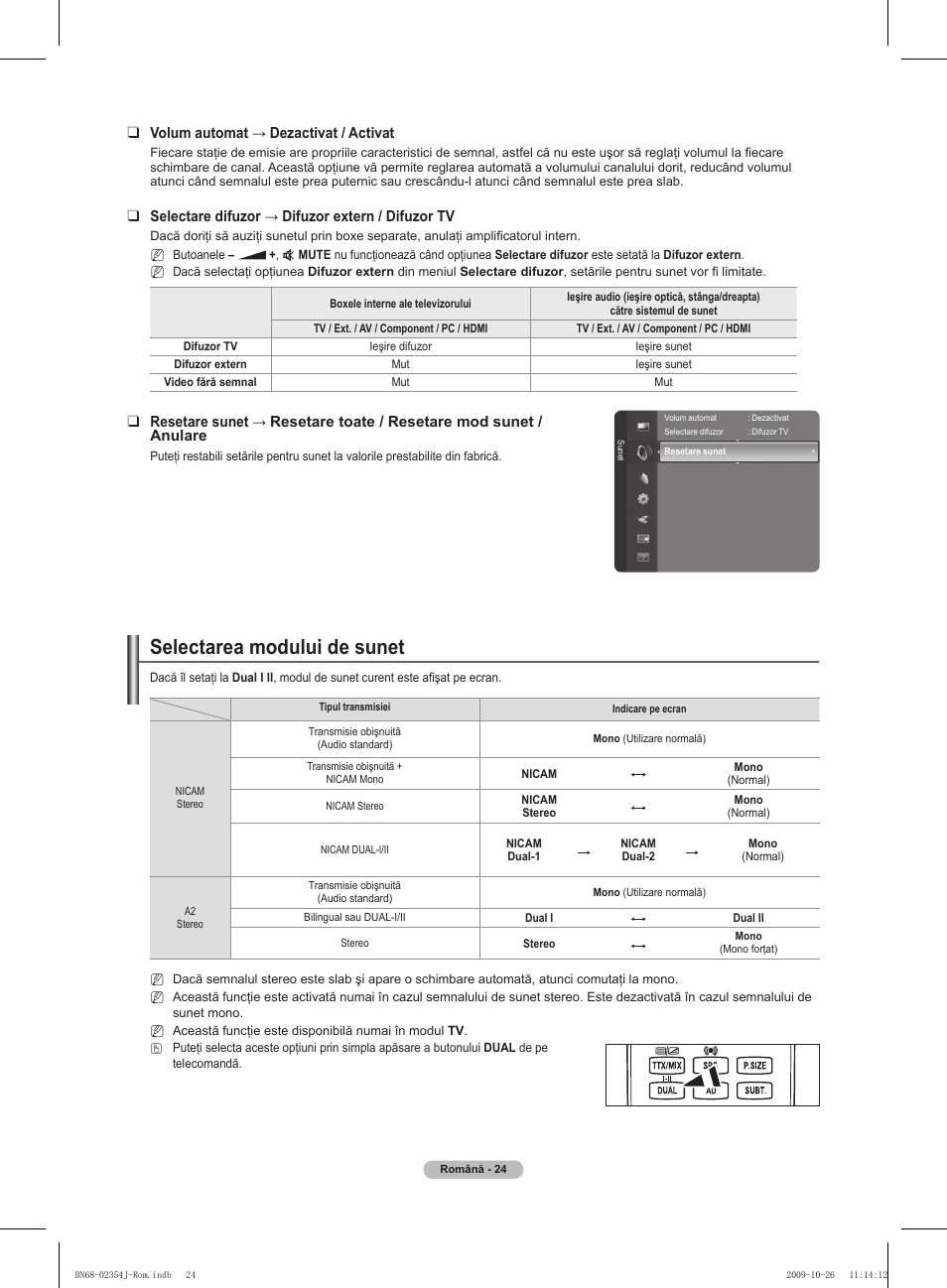 Selectarea modului de sunet | Samsung PS42B451B2W User Manual | Page 297 / 393