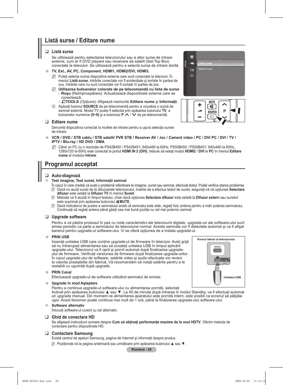 Listă surse / editare nume, Programul acceptat | Samsung PS42B451B2W User Manual | Page 301 / 393