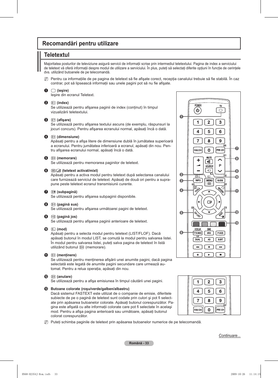 Recomandări pentru utilizare teletextul | Samsung PS42B451B2W User Manual | Page 306 / 393
