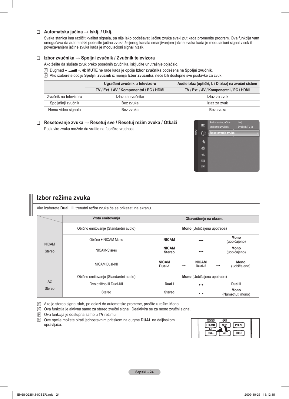 Izbor režima zvuka | Samsung PS42B451B2W User Manual | Page 336 / 393