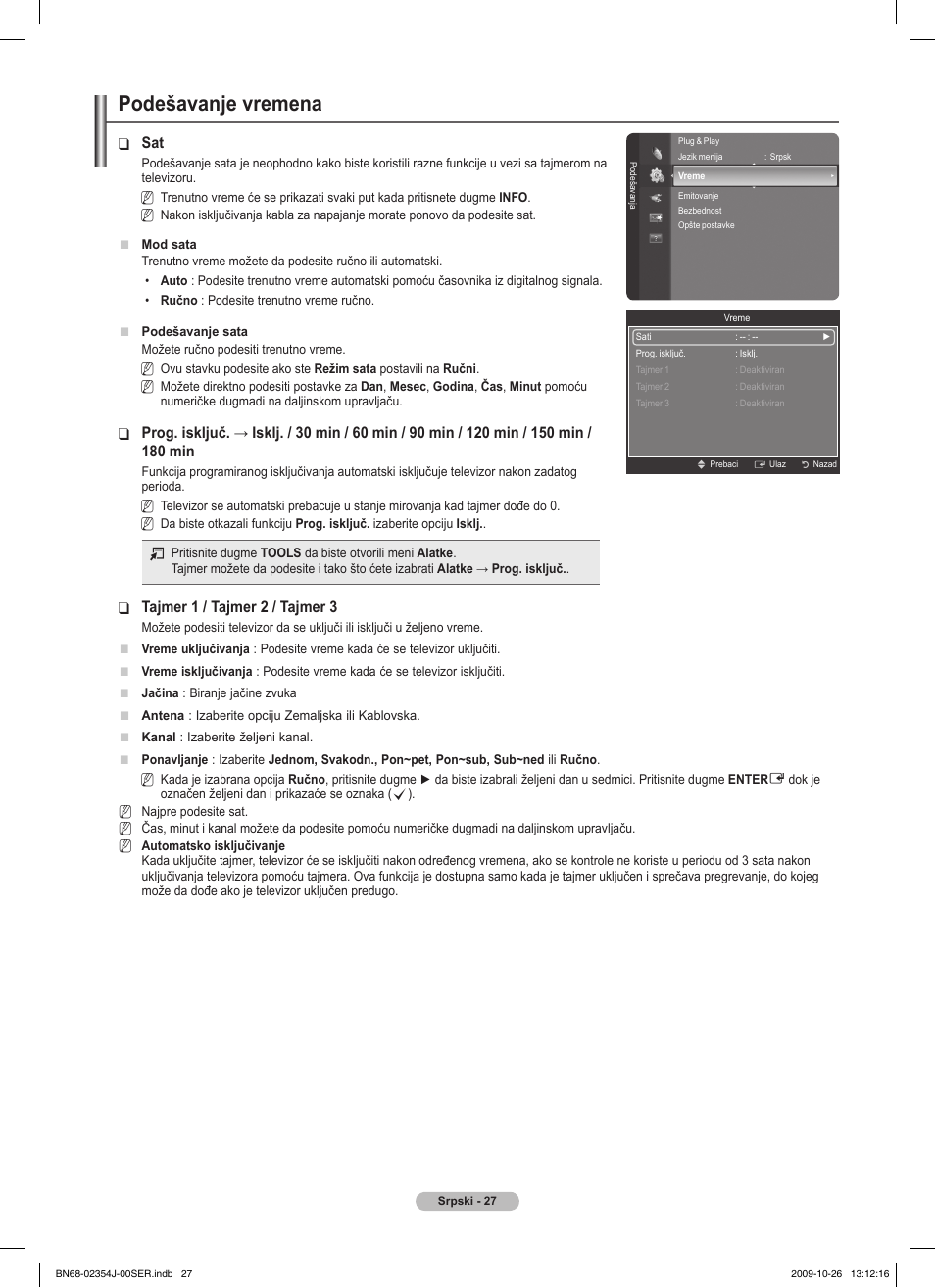 Podešavanje vremena | Samsung PS42B451B2W User Manual | Page 339 / 393