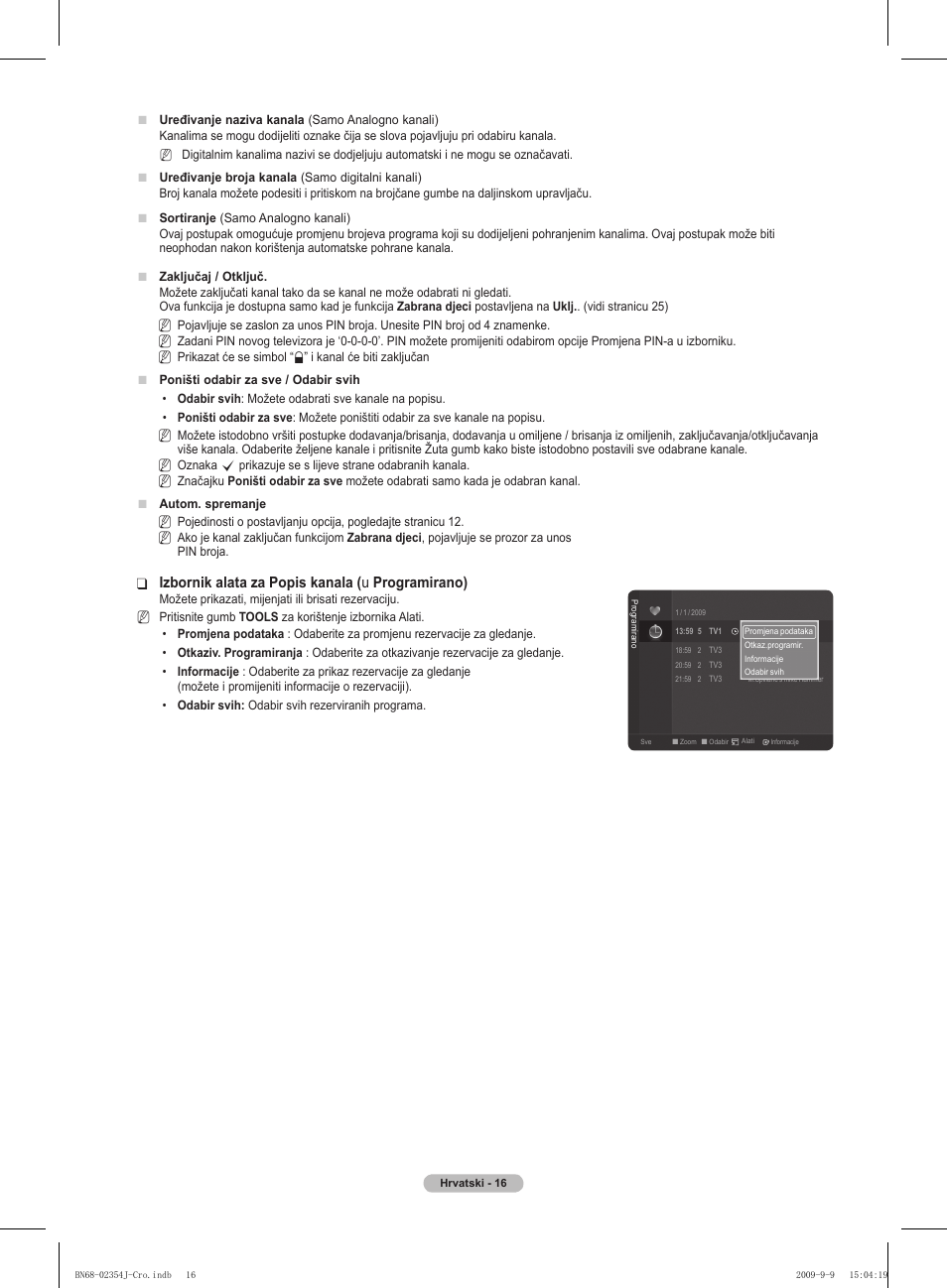 Izbornik alata za popis kanala, Uprogramirano) | Samsung PS42B451B2W User Manual | Page 367 / 393