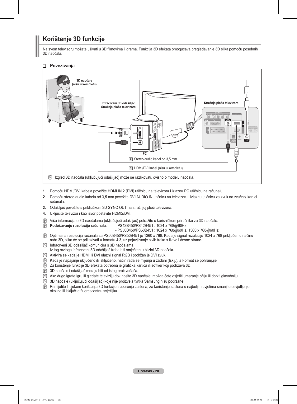 Korištenje 3d funkcije | Samsung PS42B451B2W User Manual | Page 371 / 393