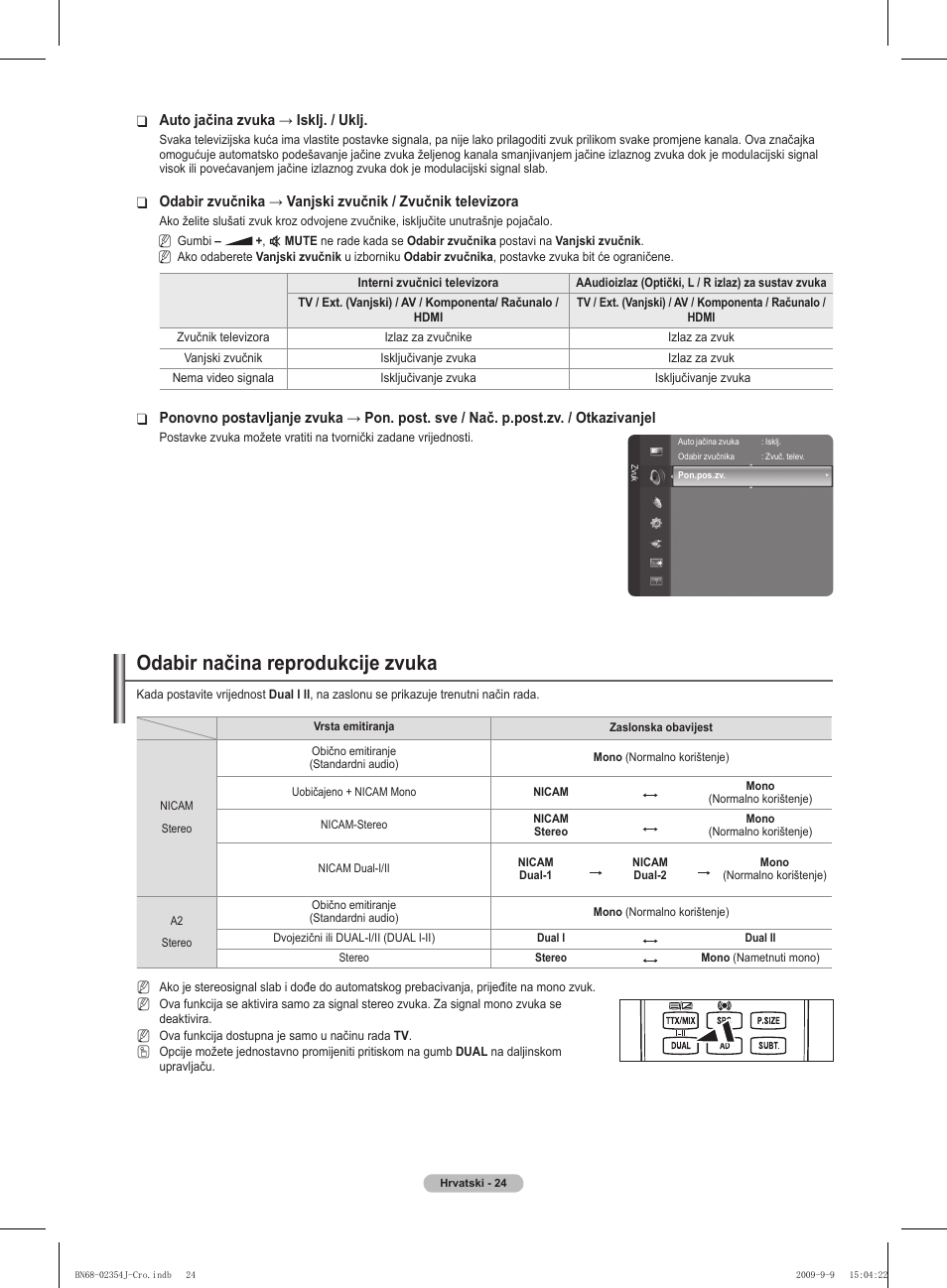 Odabir načina reprodukcije zvuka | Samsung PS42B451B2W User Manual | Page 375 / 393