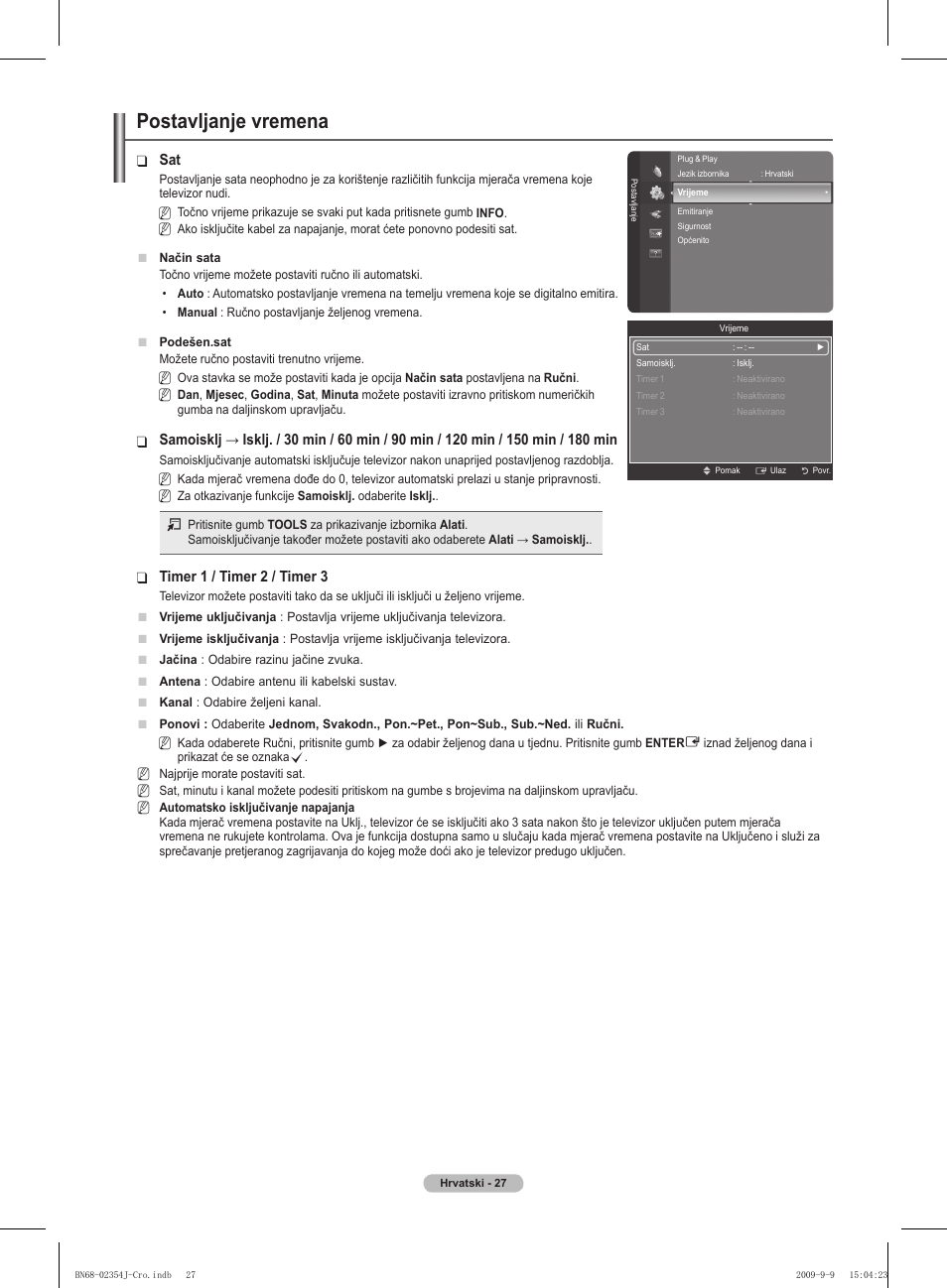Postavljanje vremena | Samsung PS42B451B2W User Manual | Page 378 / 393