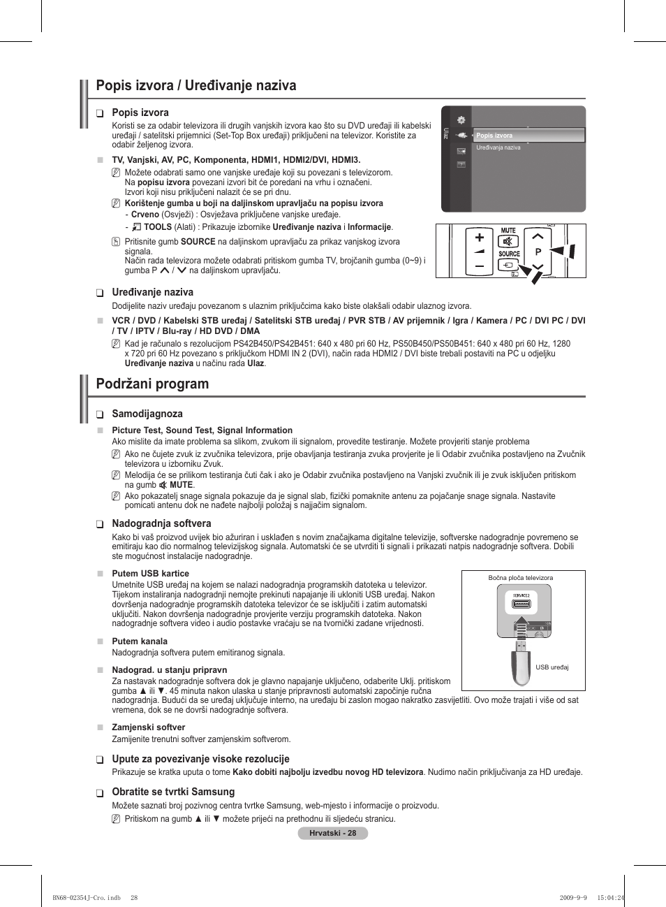 Podržani program, Popis izvora / uređivanje naziva | Samsung PS42B451B2W User Manual | Page 379 / 393