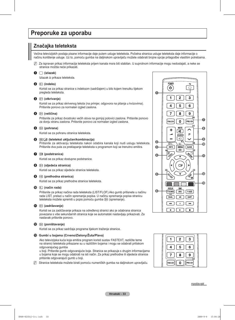 Preporuke za uporabu, Značajka teleteksta | Samsung PS42B451B2W User Manual | Page 384 / 393