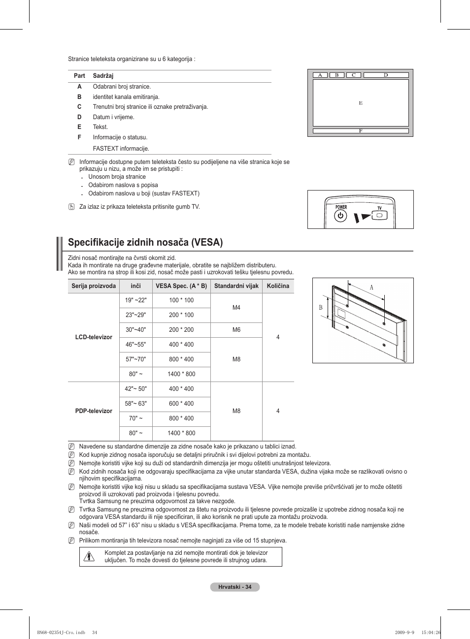 Specifikacije zidnih nosača (vesa) | Samsung PS42B451B2W User Manual | Page 385 / 393