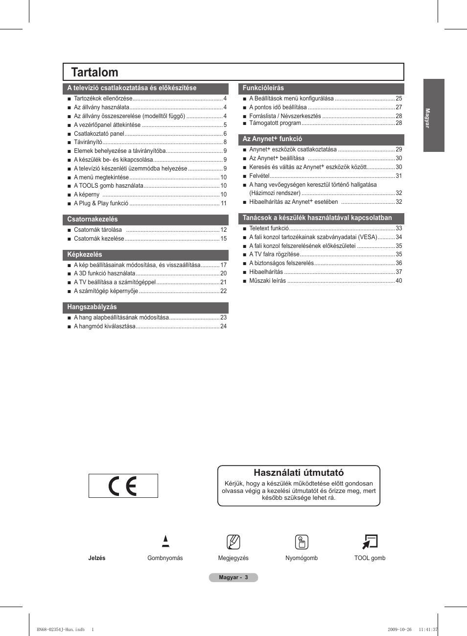No t, Tartalom, Használati útmutató | Samsung PS42B451B2W User Manual | Page 42 / 393
