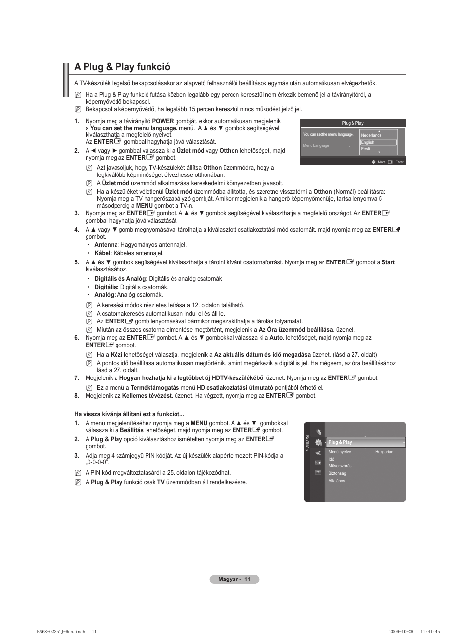 A plug & play funkció | Samsung PS42B451B2W User Manual | Page 50 / 393