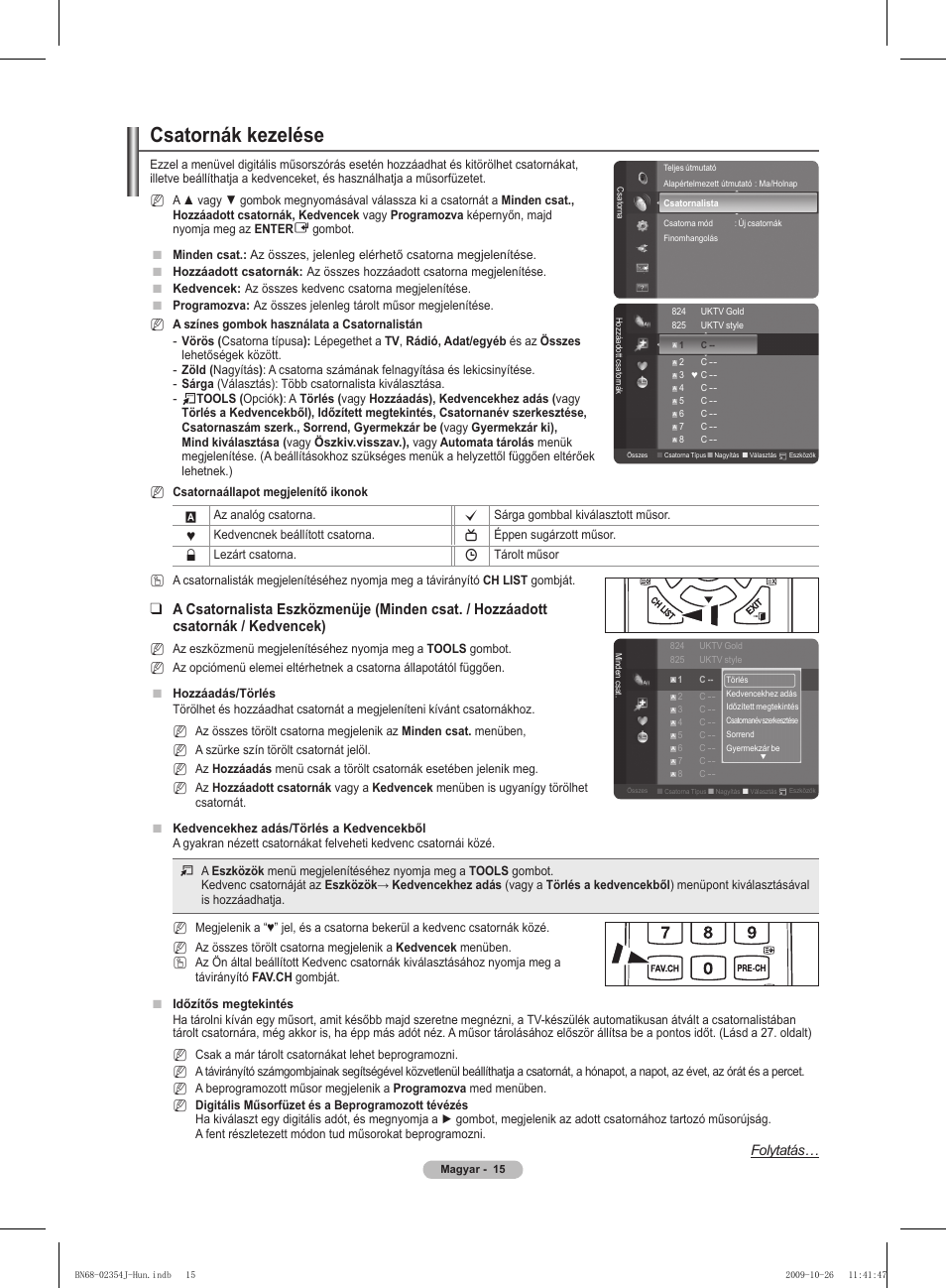 Csatornák kezelése, Folytatás | Samsung PS42B451B2W User Manual | Page 54 / 393