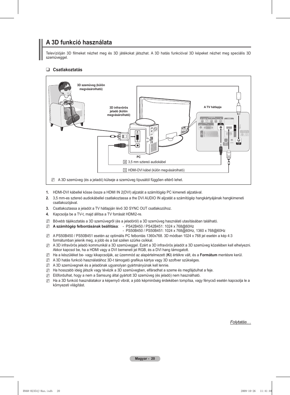 A 3d funkció használata | Samsung PS42B451B2W User Manual | Page 59 / 393