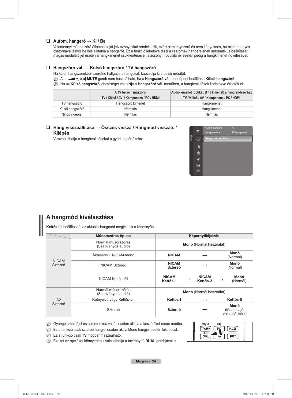 A hangmód kiválasztása | Samsung PS42B451B2W User Manual | Page 63 / 393
