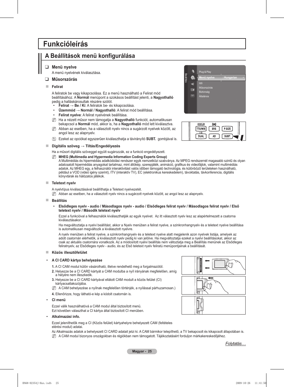 Funkcióleírás, A beállítások menü konfigurálása | Samsung PS42B451B2W User Manual | Page 64 / 393