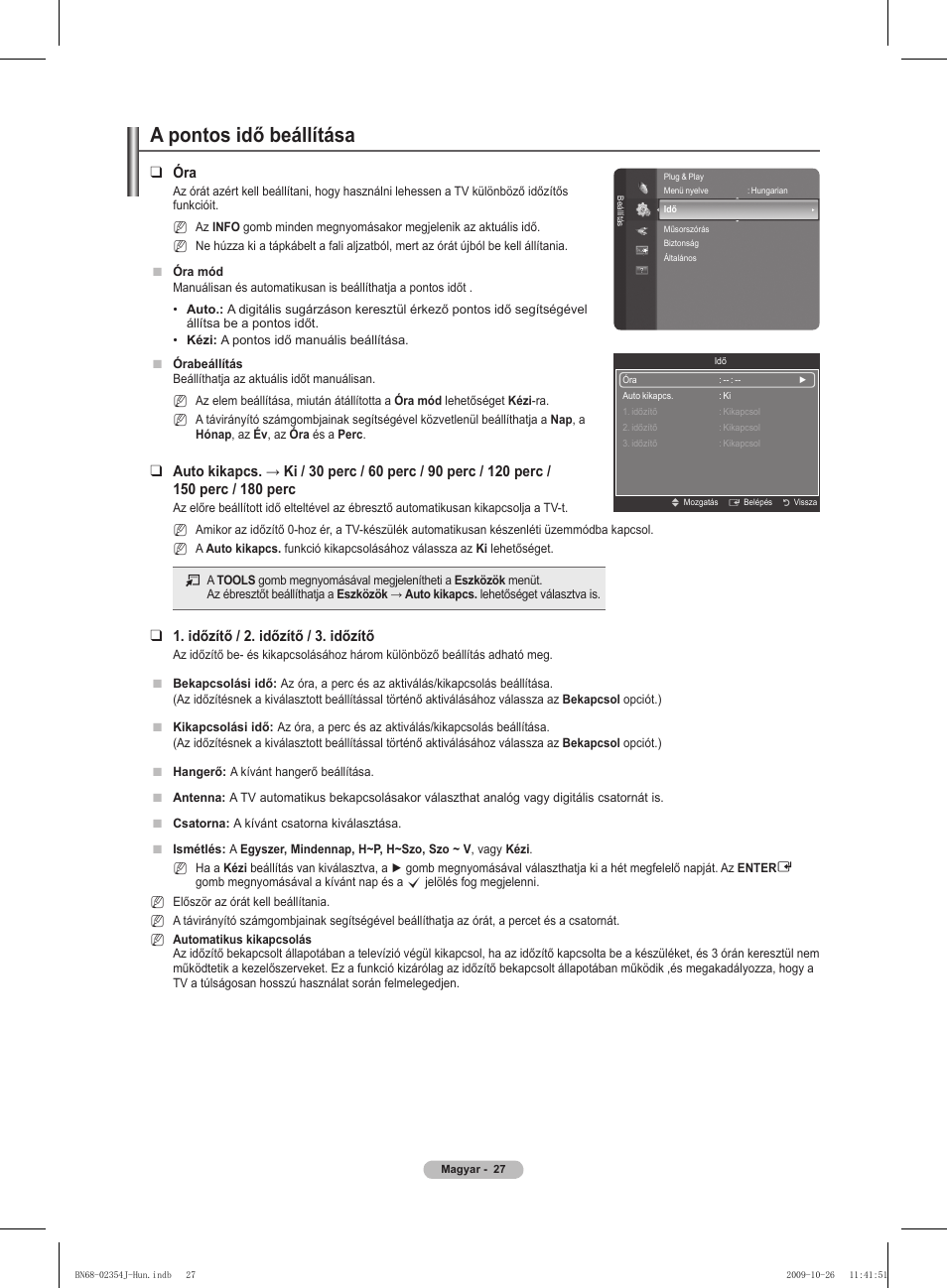 A pontos idő beállítása, Időzítő / 2. időzítő / 3. időzítő | Samsung PS42B451B2W User Manual | Page 66 / 393