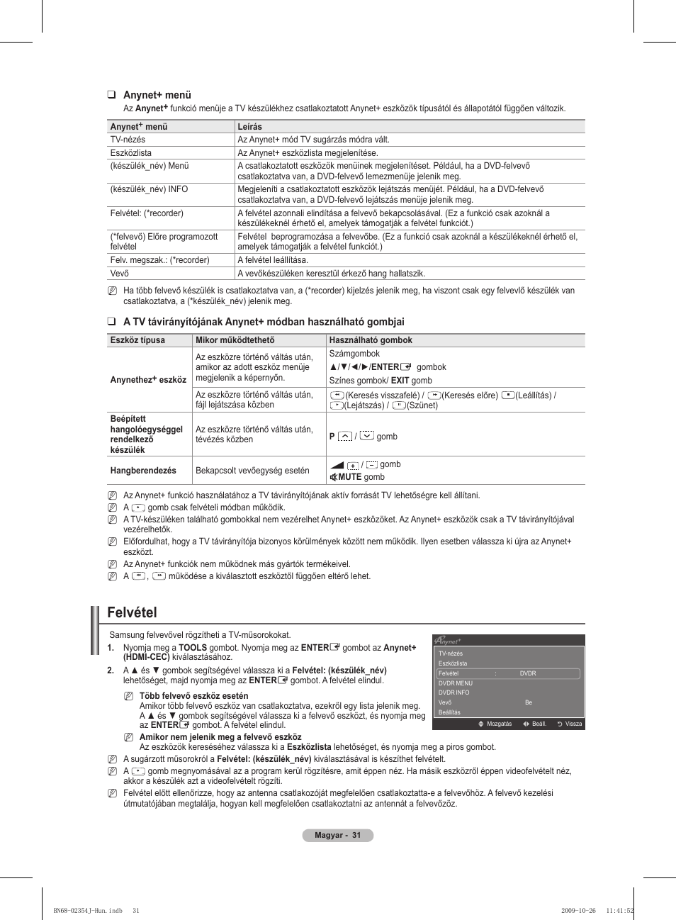 Felvétel | Samsung PS42B451B2W User Manual | Page 70 / 393