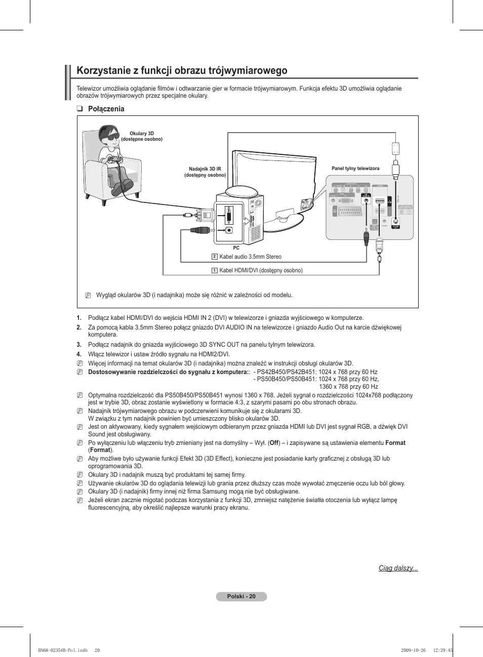 Korzystanie z funkcji obrazu trójwymiarowego | Samsung PS42B451B2W User Manual | Page 98 / 393