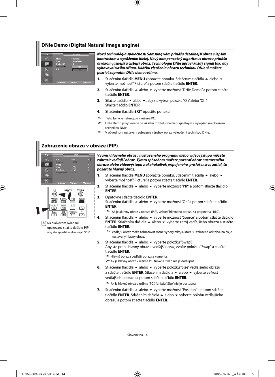 Zobrazenie obrazu v obraze (pip), Dnie demo (digital natural image engine) | Samsung LE32R32B User Manual | Page 146 / 211