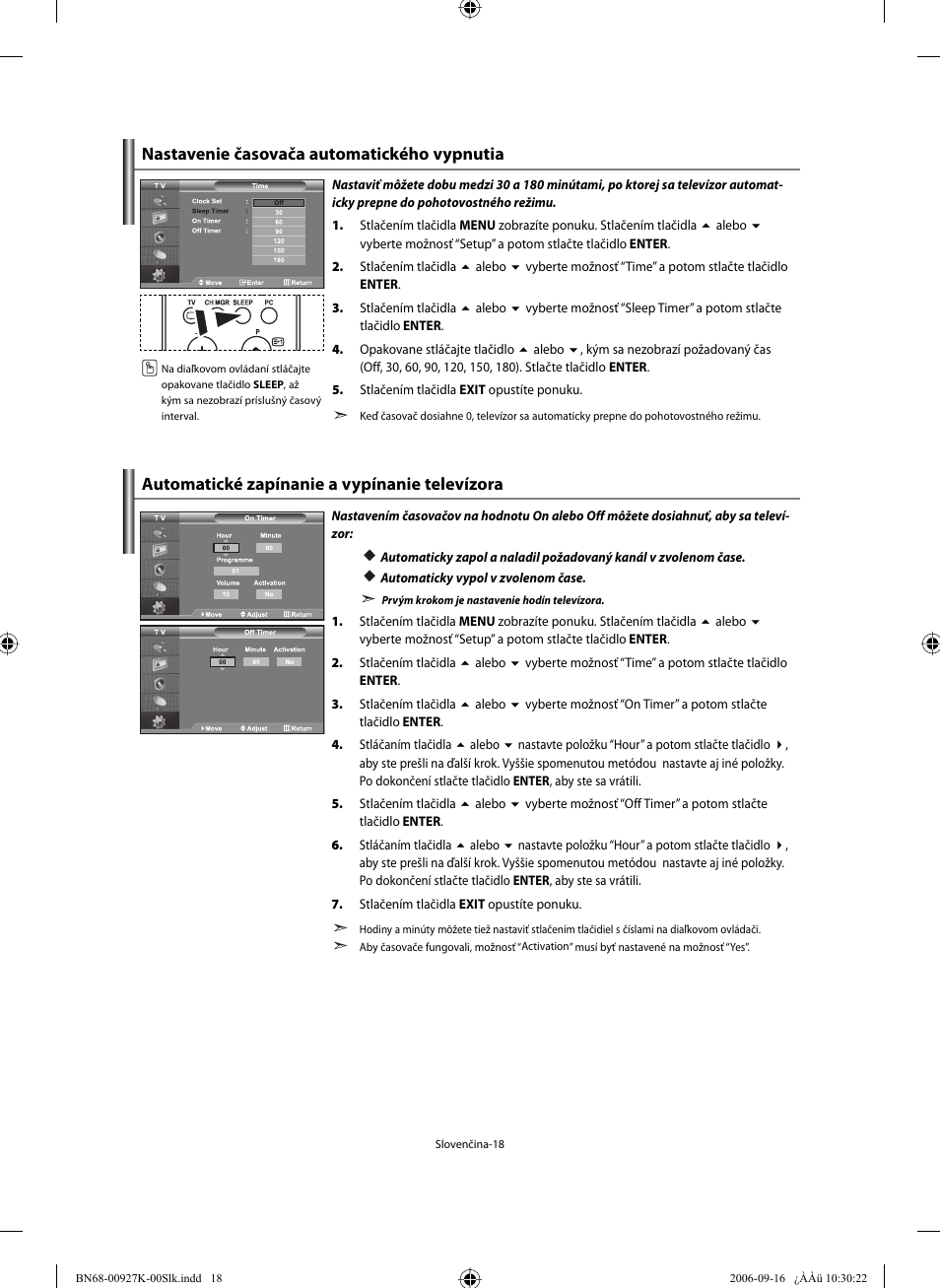Nastavenie časovača automatického vypnutia, Automatické zapínanie a vypínanie televízora | Samsung LE32R32B User Manual | Page 150 / 211