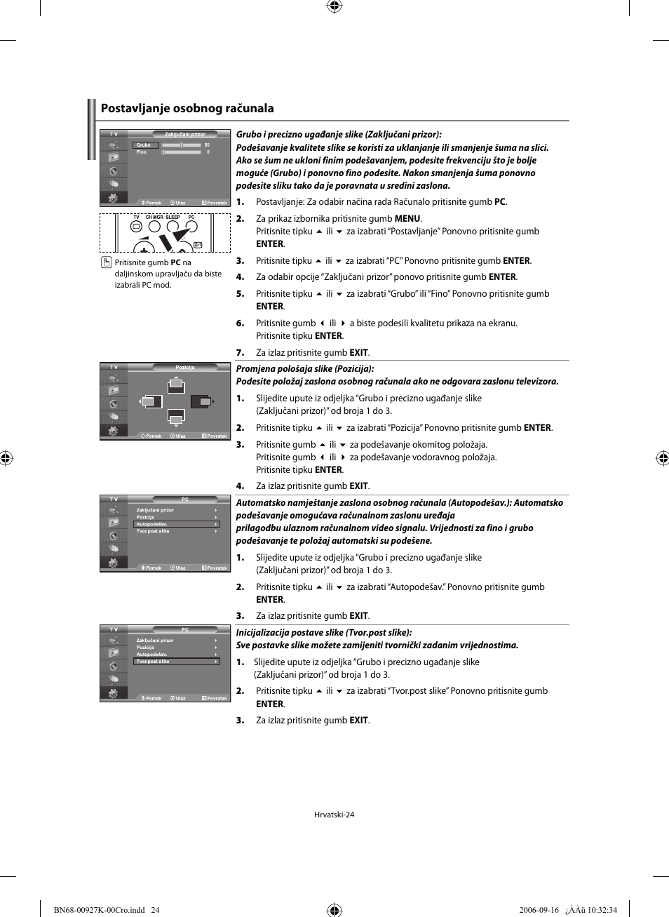 Postavljanje osobnog računala | Samsung LE32R32B User Manual | Page 182 / 211