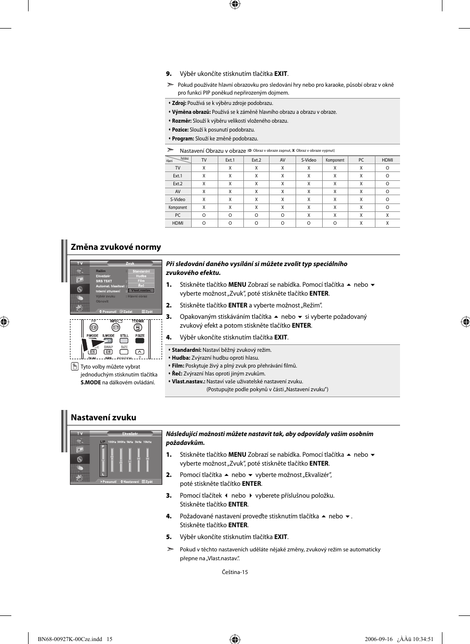Změna zvukové normy, Nastavení zvuku | Samsung LE32R32B User Manual | Page 199 / 211