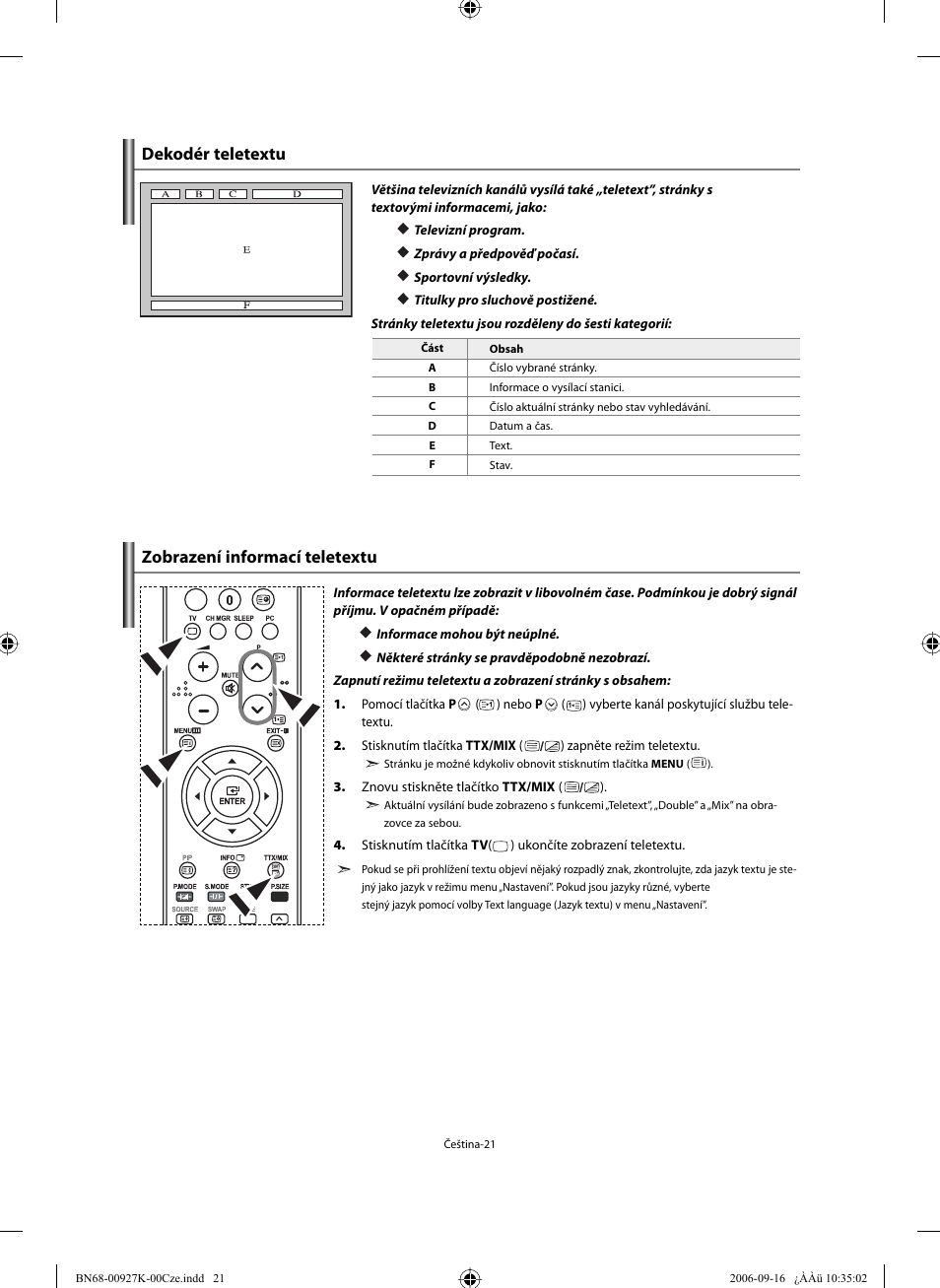 Dekodér teletextu zobrazení informací teletextu | Samsung LE32R32B User Manual | Page 205 / 211