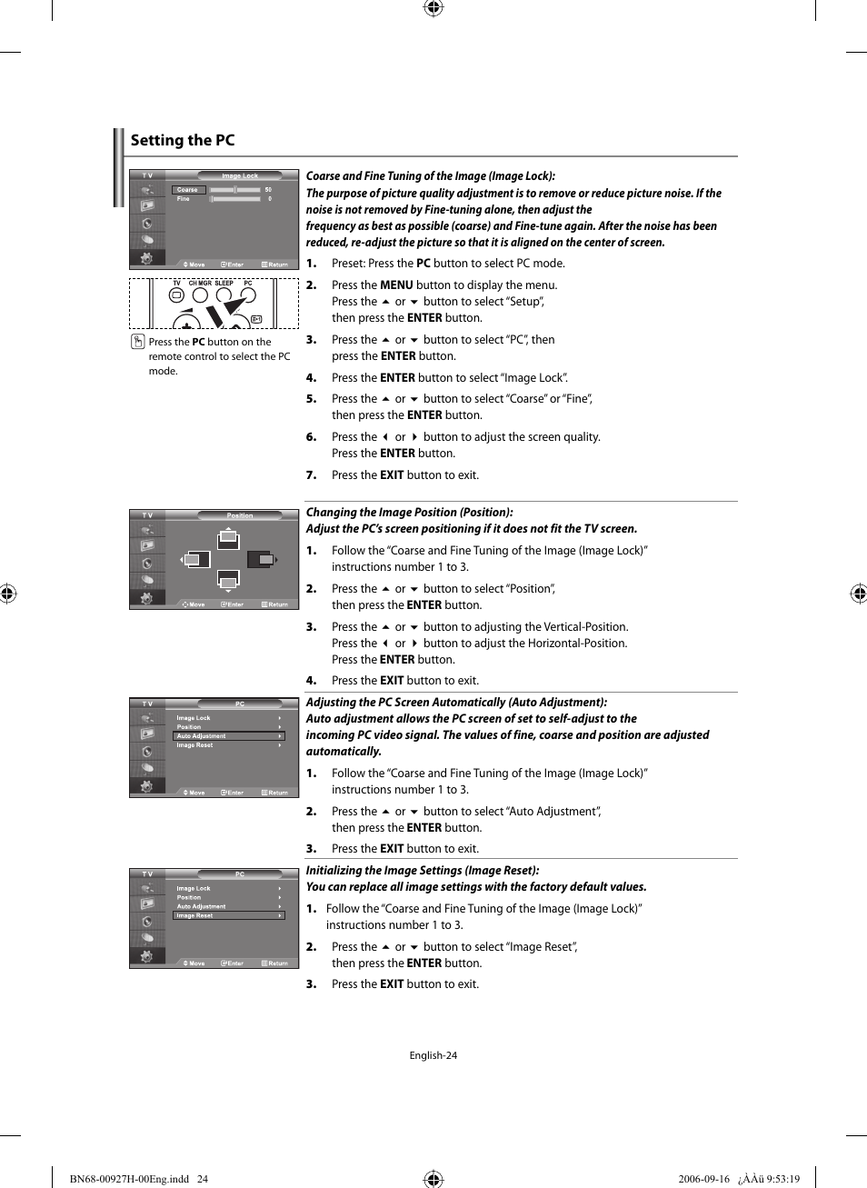 Setting the pc | Samsung LE32R32B User Manual | Page 26 / 211