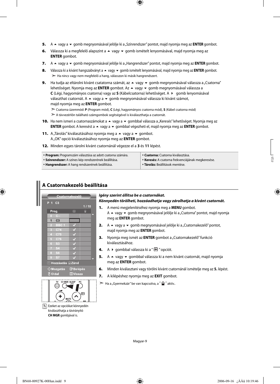 A csatornakezelő beállítása | Samsung LE32R32B User Manual | Page 37 / 211