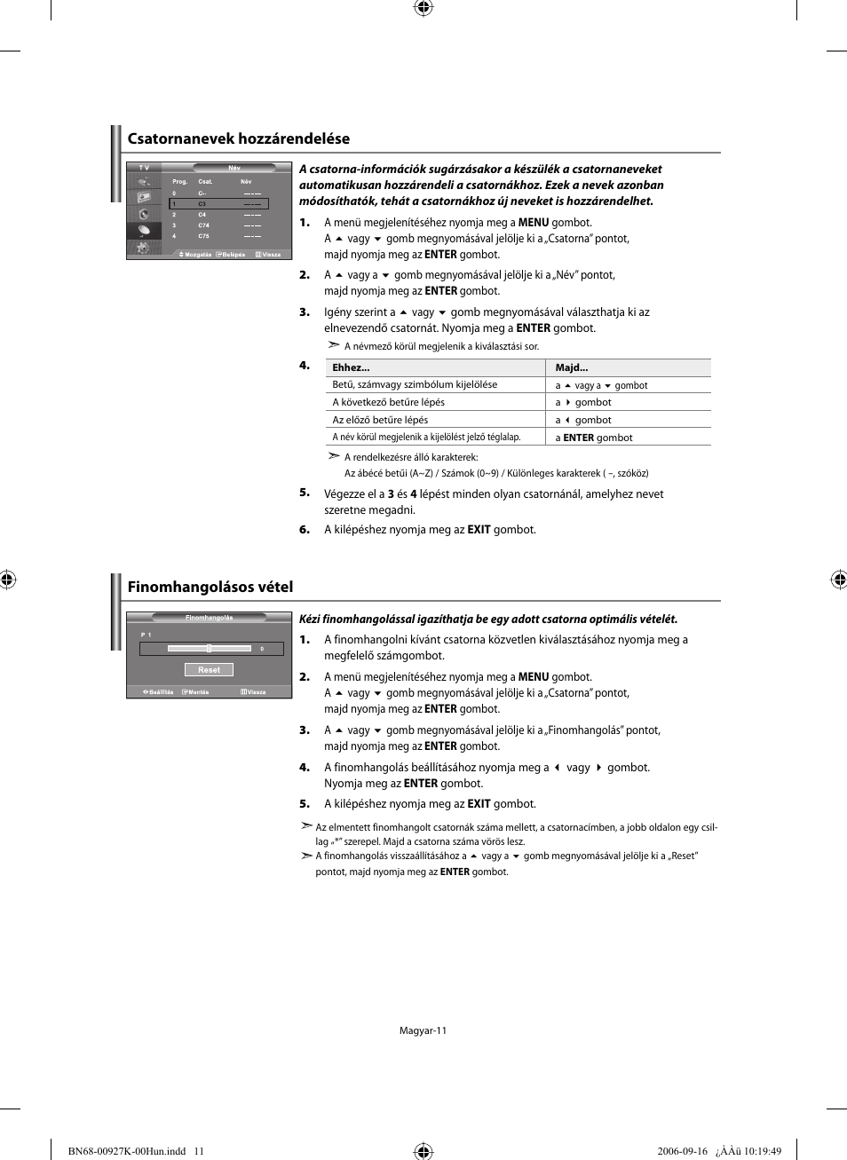 Csatornanevek hozzárendelése finomhangolásos vétel | Samsung LE32R32B User Manual | Page 39 / 211