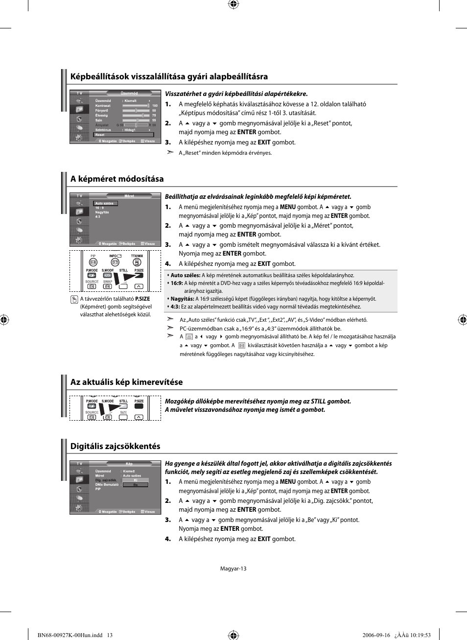 Digitális zajcsökkentés | Samsung LE32R32B User Manual | Page 41 / 211