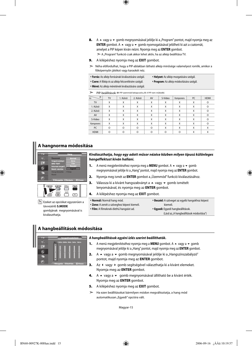 A hangnorma módosítása, A hangbeállítások módosítása | Samsung LE32R32B User Manual | Page 43 / 211