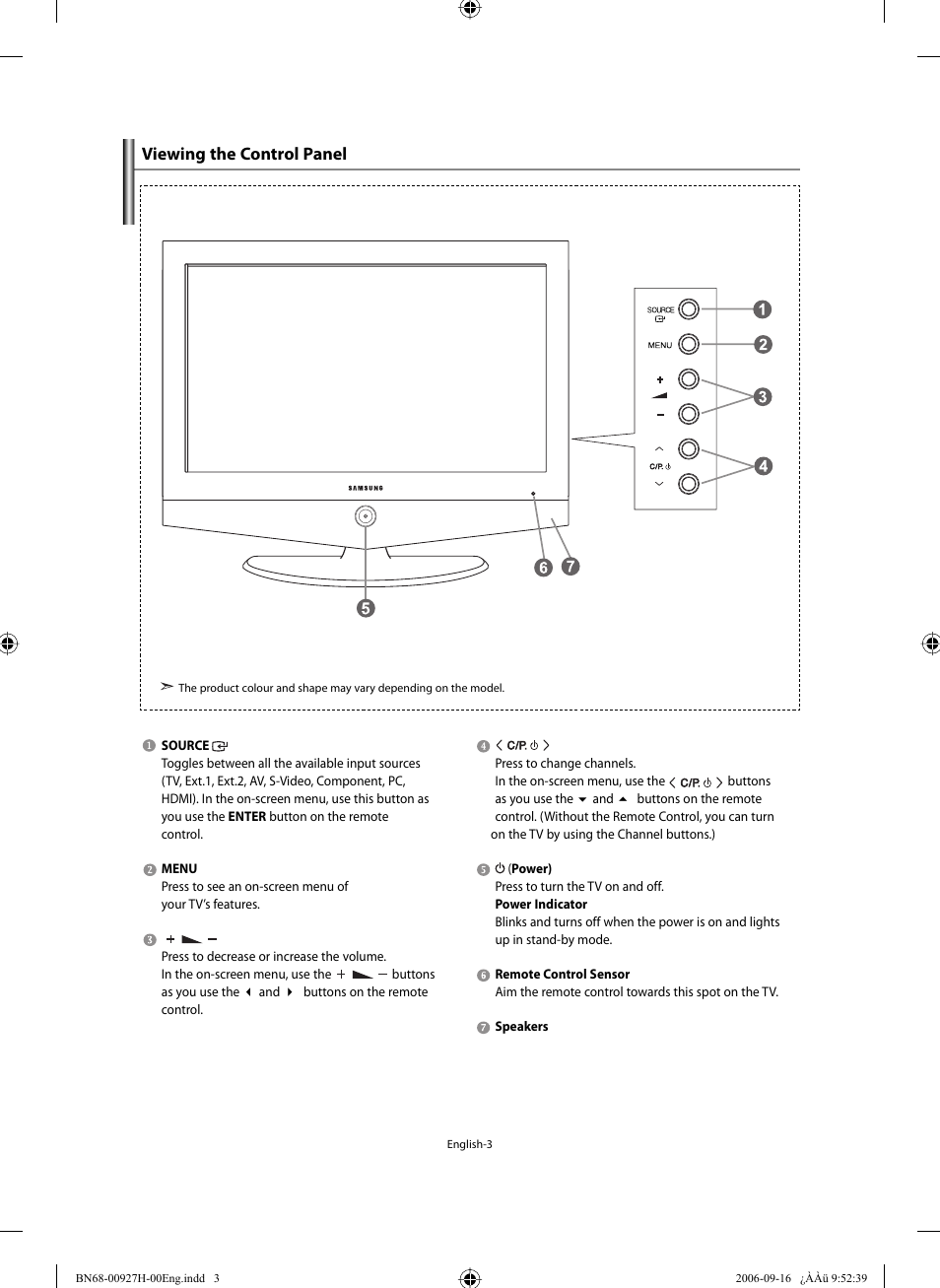 Viewing the control panel | Samsung LE32R32B User Manual | Page 5 / 211