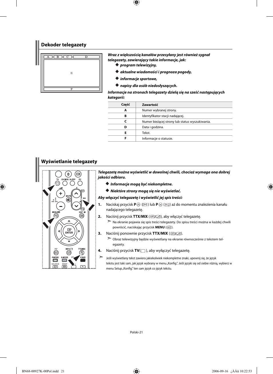 Dekoder telegazety wyświetlanie telegazety | Samsung LE32R32B User Manual | Page 75 / 211