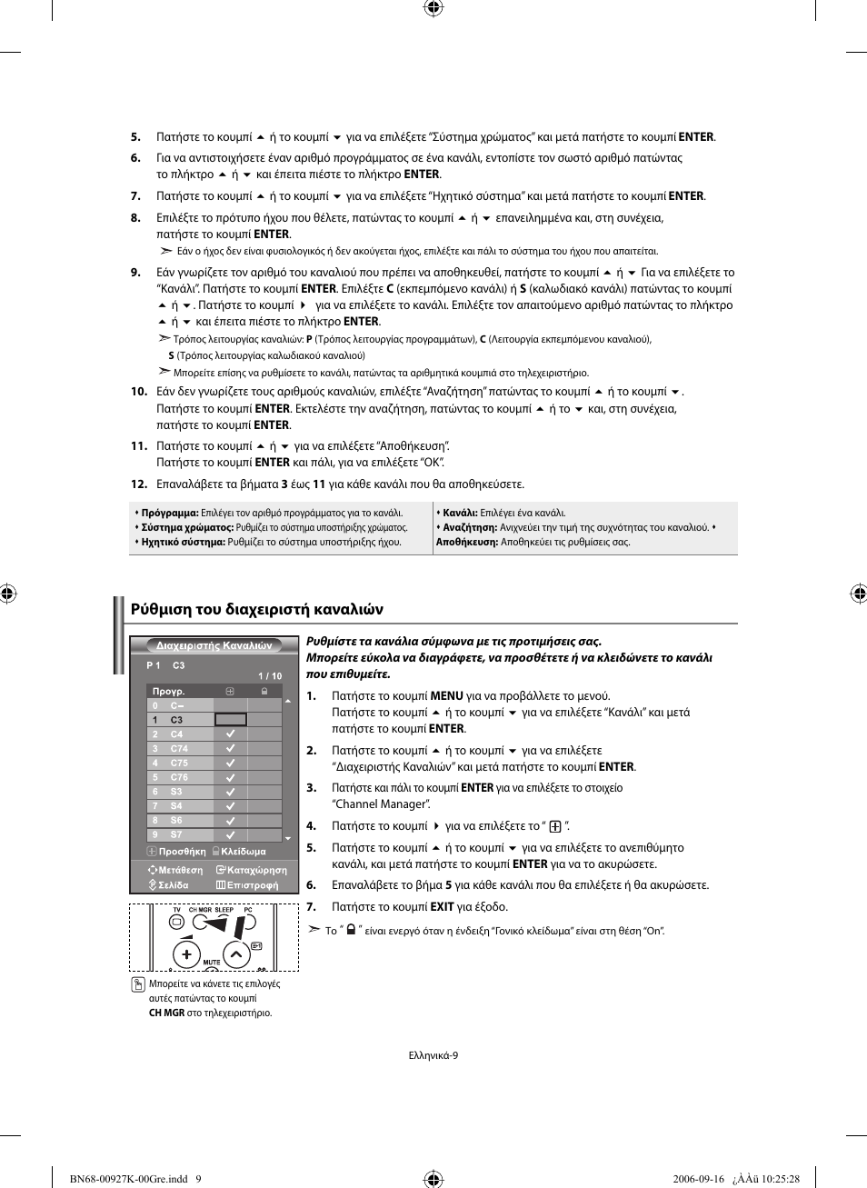 Ρύθμιση του διαχειριστή καναλιών | Samsung LE32R32B User Manual | Page 89 / 211