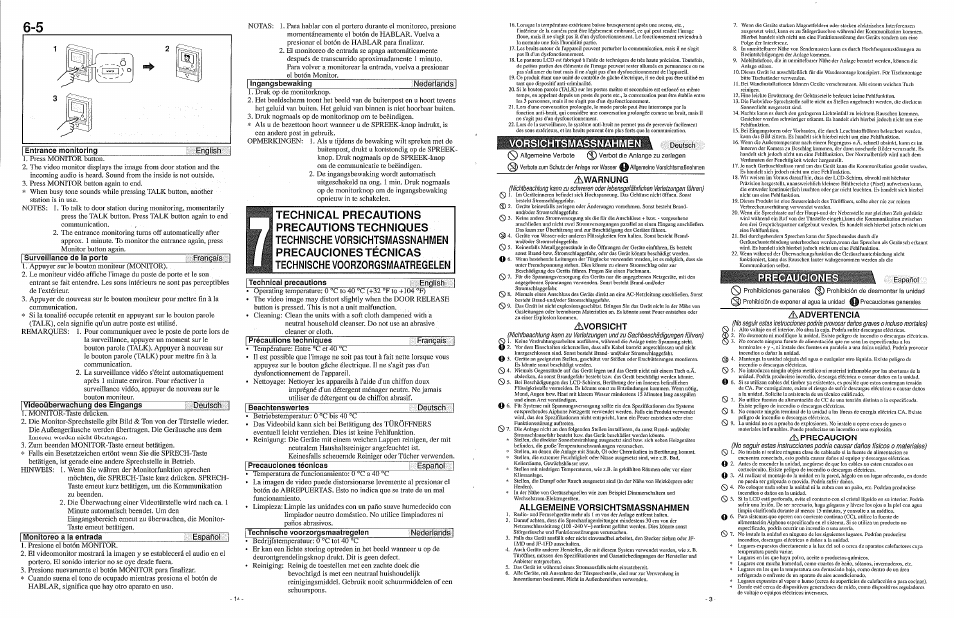 Technical precautions, Aadvertencia, A precaucion | Aiphone JF-1MD User Manual | Page 3 / 8