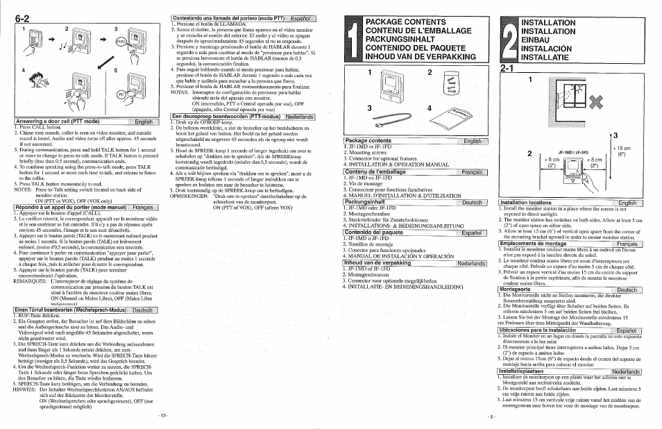 Contenu de l'emballage, Installation locations english, Ubicaciones para la instalación : español j | Aiphone JF-1MD User Manual | Page 5 / 8